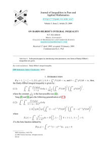 Journal of Inequalities in Pure and Applied Mathematics  ON HARDY-HILBERT’S INTEGRAL INEQUALITY