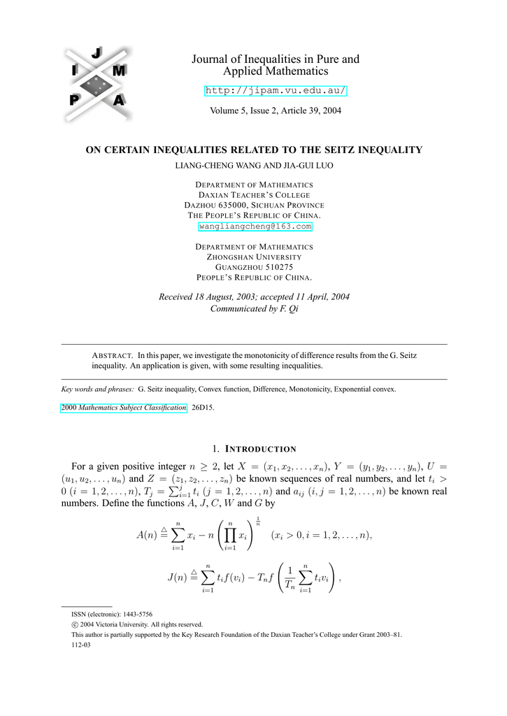 Journal Of Inequalities In Pure And Applied Mathematics