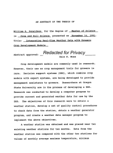 AN ABSTRACT OF THE THESIS OF Master of Science William S. Donaldson