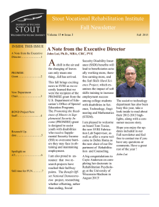 A  Stout Vocational Rehabilitation Institute Fall Newsletter
