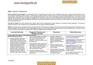 www.studyguide.pk UNIT 3: People in Organisations