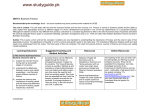 www.studyguide.pk Business Finance UNIT 5: