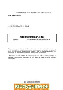 2048 RELIGIOUS STUDIES  SPECIMEN MARK SCHEME