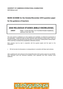 2048 RELIGIOUS STUDIES (BIBLE KNOWLEDGE)  for the guidance of teachers