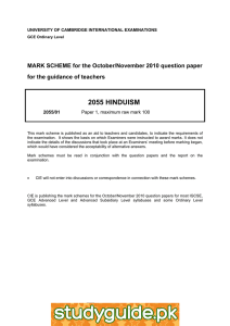 2055 HINDUISM  MARK SCHEME for the October/November 2010 question paper