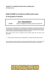 2217 GEOGRAPHY  MARK SCHEME for the May/June 2009 question paper