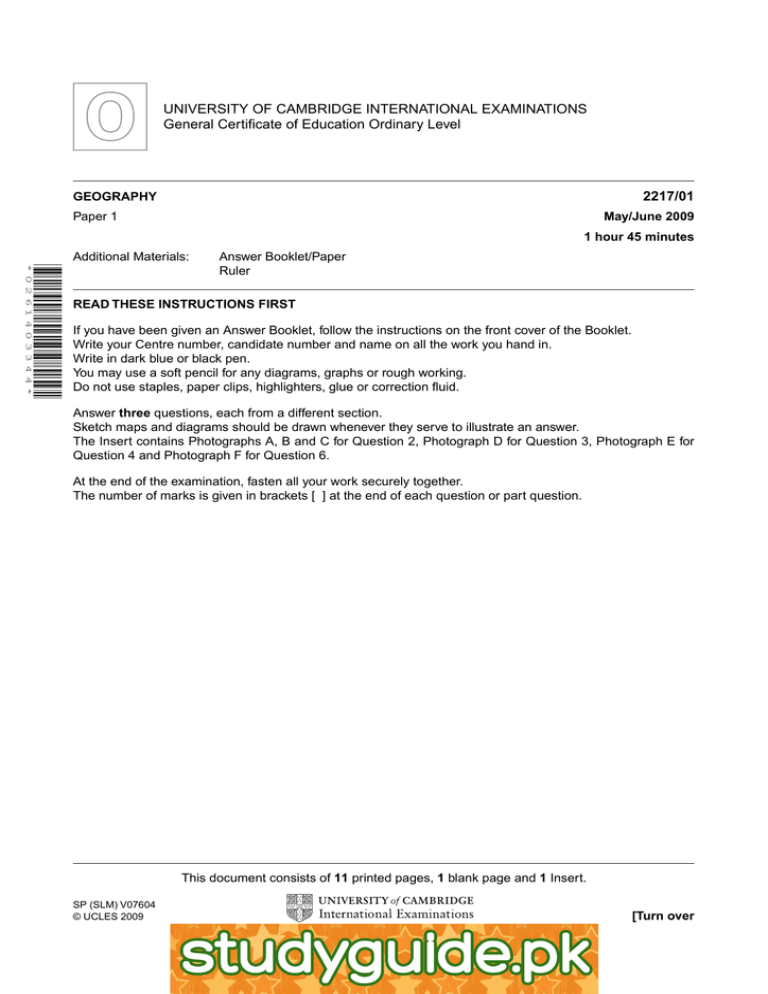 UNIVERSITY OF CAMBRIDGE INTERNATIONAL EXAMINATIONS General Certificate ...