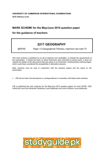 2217 GEOGRAPHY  MARK SCHEME for the May/June 2010 question paper