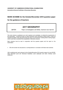 2217 GEOGRAPHY  MARK SCHEME for the October/November 2010 question paper