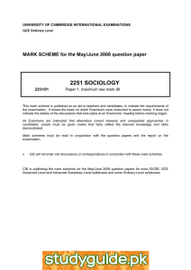 2251 SOCIOLOGY  MARK SCHEME for the May/June 2008 question paper