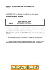2251 SOCIOLOGY  MARK SCHEME for the May/June 2009 question paper