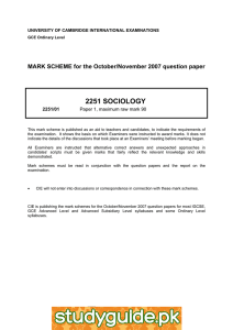 2251 SOCIOLOGY  MARK SCHEME for the October/November 2007 question paper