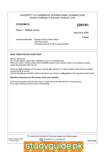 UNIVERSITY OF CAMBRIDGE INTERNATIONAL EXAMINATIONS General Certificate of Education Ordinary Level ECONOMICS