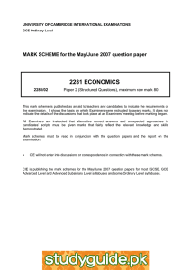 2281 ECONOMICS  MARK SCHEME for the May/June 2007 question paper