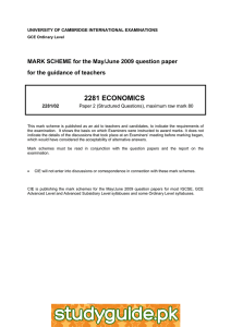 2281 ECONOMICS  MARK SCHEME for the May/June 2009 question paper