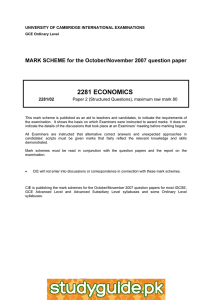 2281 ECONOMICS  MARK SCHEME for the October/November 2007 question paper
