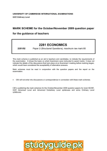 2281 ECONOMICS MARK SCHEME for the October/November 2009 question paper