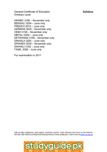 Syllabus General Certificate of Education Ordinary Level