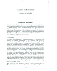 Market-Inalienability Margaret Jane Radin