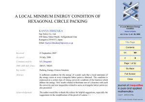 A LOCAL MINIMUM ENERGY CONDITION OF HEXAGONAL CIRCLE PACKING JJ II