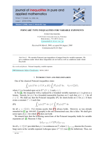 POINCARÉ TYPE INEQUALITIES FOR VARIABLE EXPONENTS Communicated by B. Opi´c