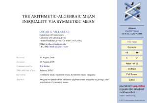 THE ARITHMETIC-ALGEBRAIC MEAN INEQUALITY VIA SYMMETRIC MEAN OSCAR G. VILLAREAL