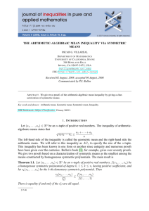 THE ARITHMETIC-ALGEBRAIC MEAN INEQUALITY VIA SYMMETRIC MEANS Communicated by P.S. Bullen