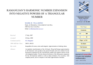 RAMANUJAN’S HARMONIC NUMBER EXPANSION INTO NEGATIVE POWERS OF A TRIANGULAR NUMBER JJ