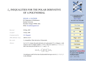 L INEQUALITIES FOR THE POLAR DERIVATIVE OF A POLYNOMIAL JJ