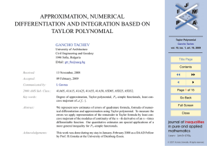 APPROXIMATION, NUMERICAL DIFFERENTIATION AND INTEGRATION BASED ON TAYLOR POLYNOMIAL JJ