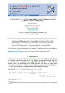 APPROXIMATION, NUMERICAL DIFFERENTIATION AND INTEGRATION BASED ON TAYLOR POLYNOMIAL