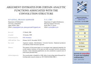 ARGUMENT ESTIMATES FOR CERTAIN ANALYTIC FUNCTIONS ASSOCIATED WITH THE CONVOLUTION STRUCTURE