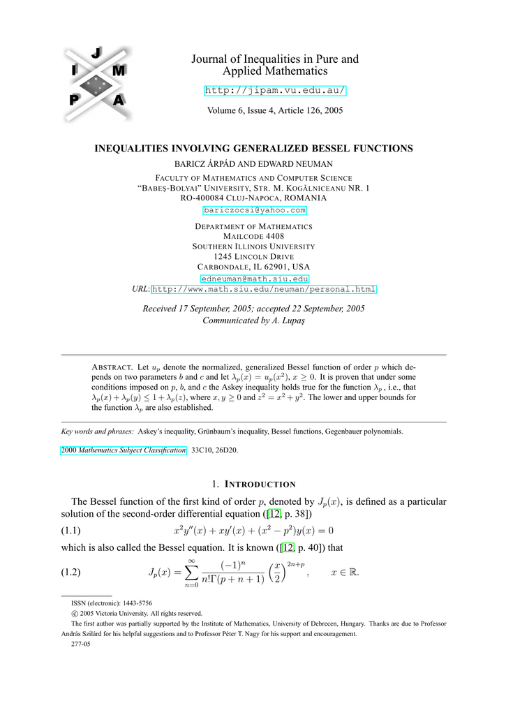 Journal Of Inequalities In Pure And Applied Mathematics