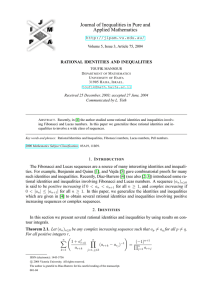 Journal of Inequalities in Pure and Applied Mathematics  RATIONAL IDENTITIES AND INEQUALITIES