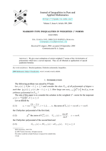 Journal of Inequalities in Pure and Applied Mathematics  MARKOFF-TYPE INEQUALITIES IN WEIGHTED