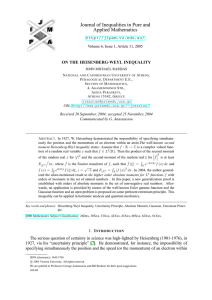 Journal of Inequalities in Pure and Applied Mathematics  ON THE HEISENBERG-WEYL INEQUALITY