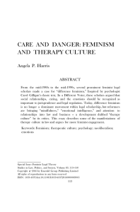 CARE  AND  DANGER: FEMINISM AND  THERAPY CULTURE ABSTRACT