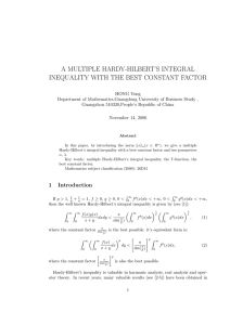 A MULTIPLE HARDY-HILBERT’S INTEGRAL INEQUALITY WITH THE BEST CONSTANT FACTOR