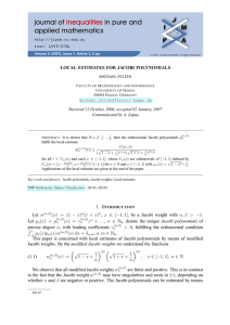 LOCAL ESTIMATES FOR JACOBI POLYNOMIALS Communicated by A. Lupa¸s