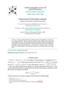 Journal of Inequalities in Pure and Applied Mathematics  INEQUALITIES ON POLYNOMIAL HEIGHTS