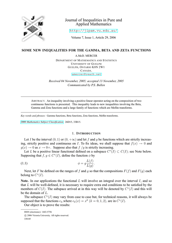 Journal Of Inequalities In Pure And Applied Mathematics