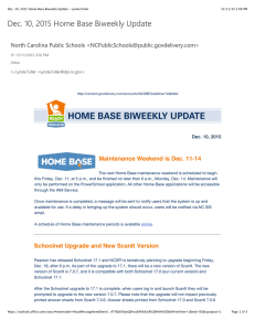 Dec. 10, 2015 Home Base Biweekly Update Dec. 10, 2015