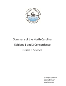 Summary of the North Carolina   Editions 1 and 2 Concordance  Grade 8 Science    