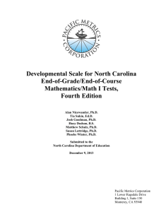 Developmental Scale for North Carolina End-of-Grade/End-of-Course Mathematics/Math I Tests, Fourth Edition