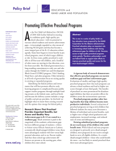 A Promoting Effective Preschool Programs