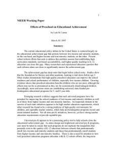 NIEER Working Paper  Effects of Preschool on Educational Achievement
