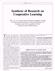 Synthesis  of Research on Cooperative Learning