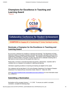 Champions for Excellence in Teaching and Learning Award Nominate a Champion for the Excellence in Teaching and
