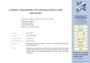 CODING THEOREMS ON GENERALIZED COST MEASURE JJ II