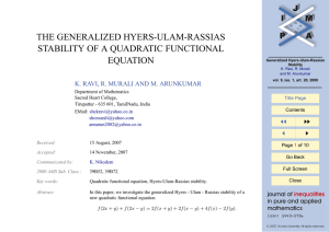 THE GENERALIZED HYERS-ULAM-RASSIAS STABILITY OF A QUADRATIC FUNCTIONAL EQUATION JJ